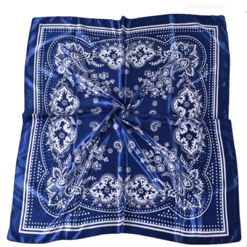 Midnight Blue Paisley Satin Bandana Like Silk Scarf | NEW Purse Hair Head Wrap